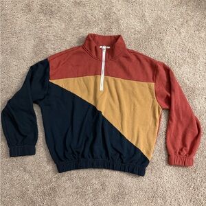 Urban Nation Sweater Women Size XL mustard Navy Brick Colorblock Zip Mock Shirt
